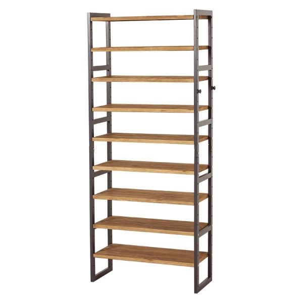 シューズラック 9段 幅65cm オープンラック 下駄箱 可動棚 フック付 玄関収納 シューズボックス リビングラック