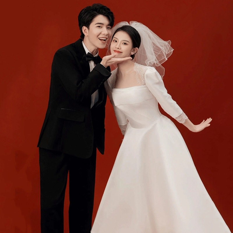 ウェディングドレス 白 パーティードレス レース オフショルダー 結婚式 ドレス 長袖 白 シンプル 無地 ワンピース 二次会 披露宴 前撮り後撮り ビーチフォト花嫁ドレス
