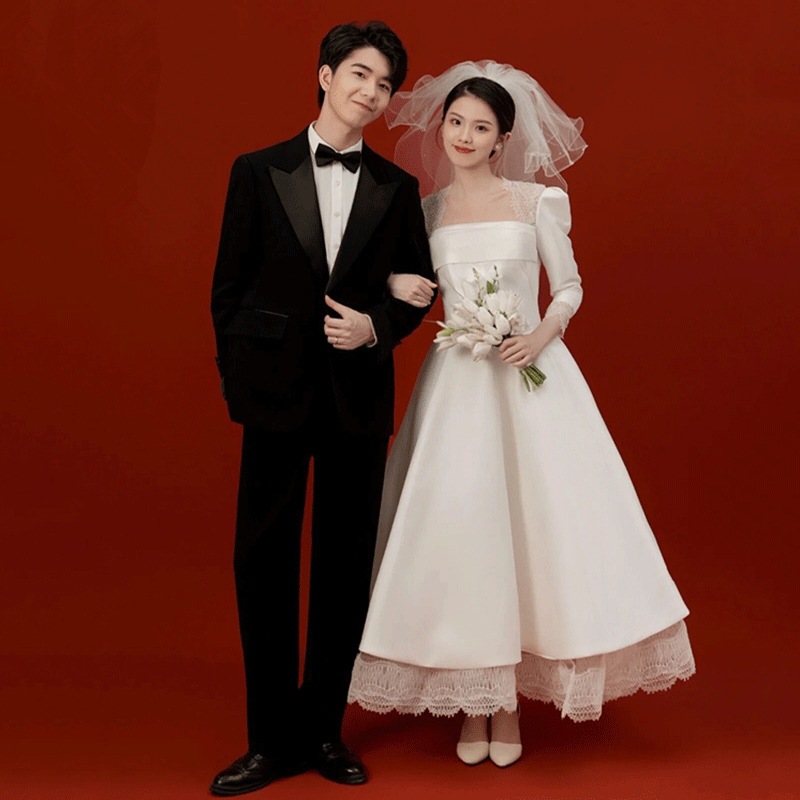 ウェディングドレス 白 パーティードレス レース オフショルダー 結婚式 ドレス 長袖 白 シンプル 無地 ワンピース 二次会 披露宴 前撮り後撮り ビーチフォト花嫁ドレス