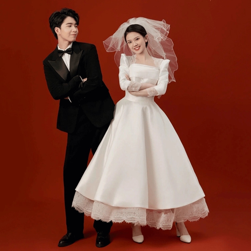 ウェディングドレス 白 パーティードレス レース オフショルダー 結婚式 ドレス 長袖 白 シンプル 無地 ワンピース 二次会 披露宴 前撮り後撮り ビーチフォト花嫁ドレス