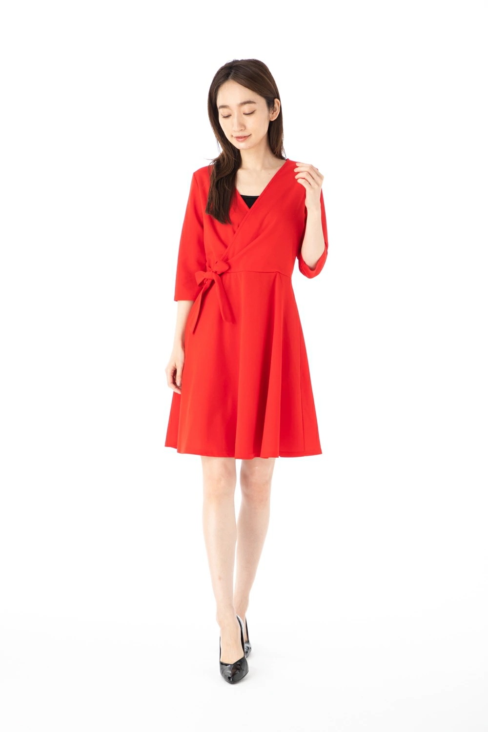 ファス(FAS)ワンピース T2 T3 T4サイズ 5袖 膝丈 カシュクール　きれいめワンピース レディース Fille A Suivre