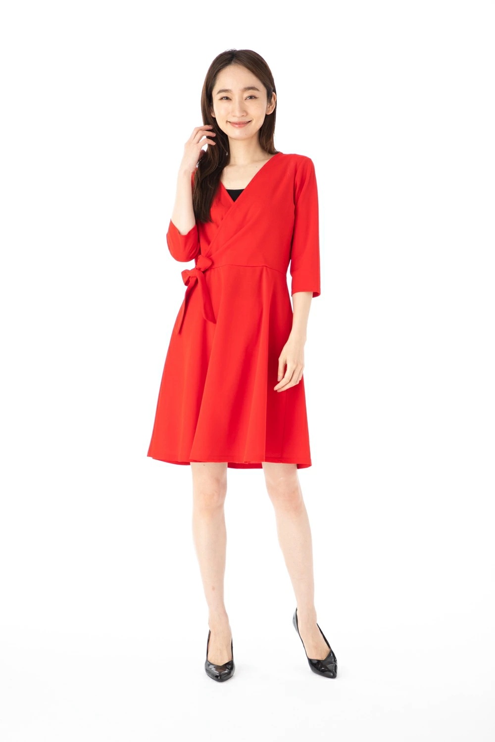 ファス(FAS)ワンピース T2 T3 T4サイズ 5袖 膝丈 カシュクール　きれいめワンピース レディース Fille A Suivre