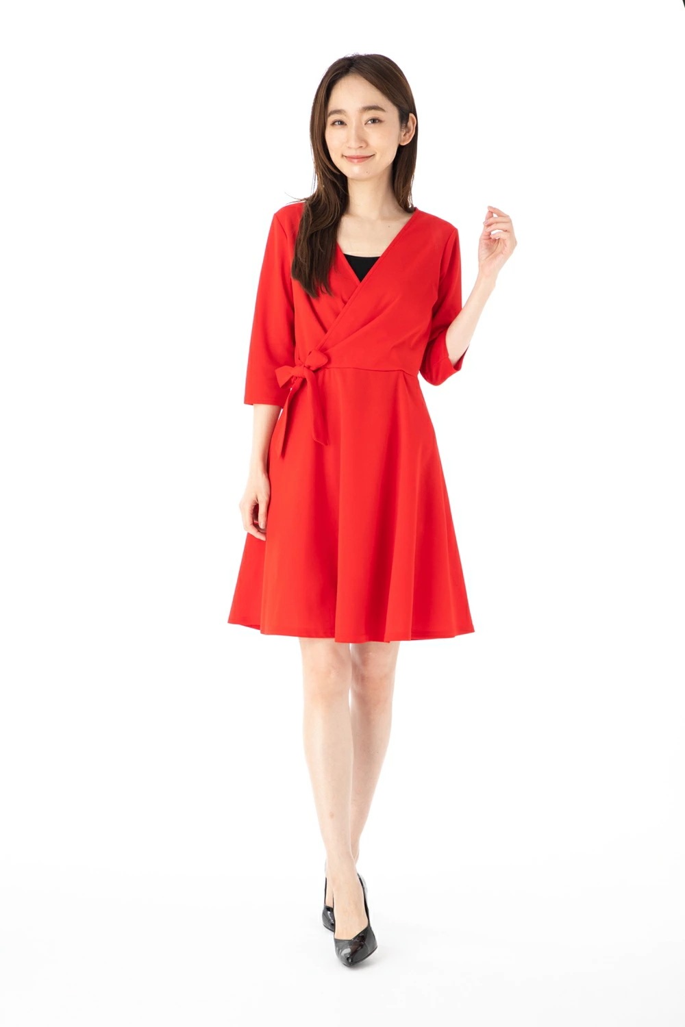 ファス(FAS)ワンピース T2 T3 T4サイズ 5袖 膝丈 カシュクール　きれいめワンピース レディース Fille A Suivre