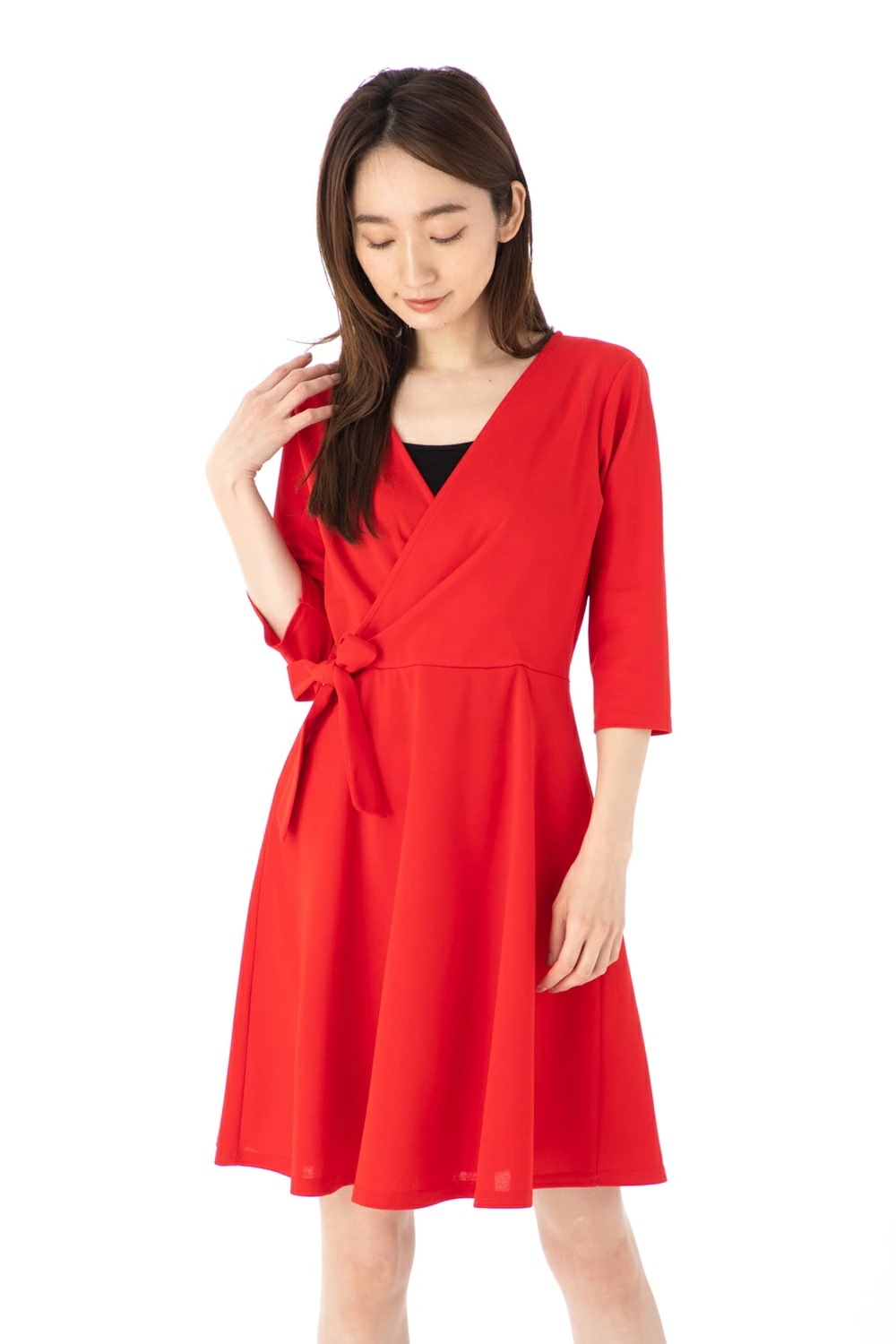 ファス(FAS)ワンピース T2 T3 T4サイズ 5袖 膝丈 カシュクール　きれいめワンピース レディース Fille A Suivre