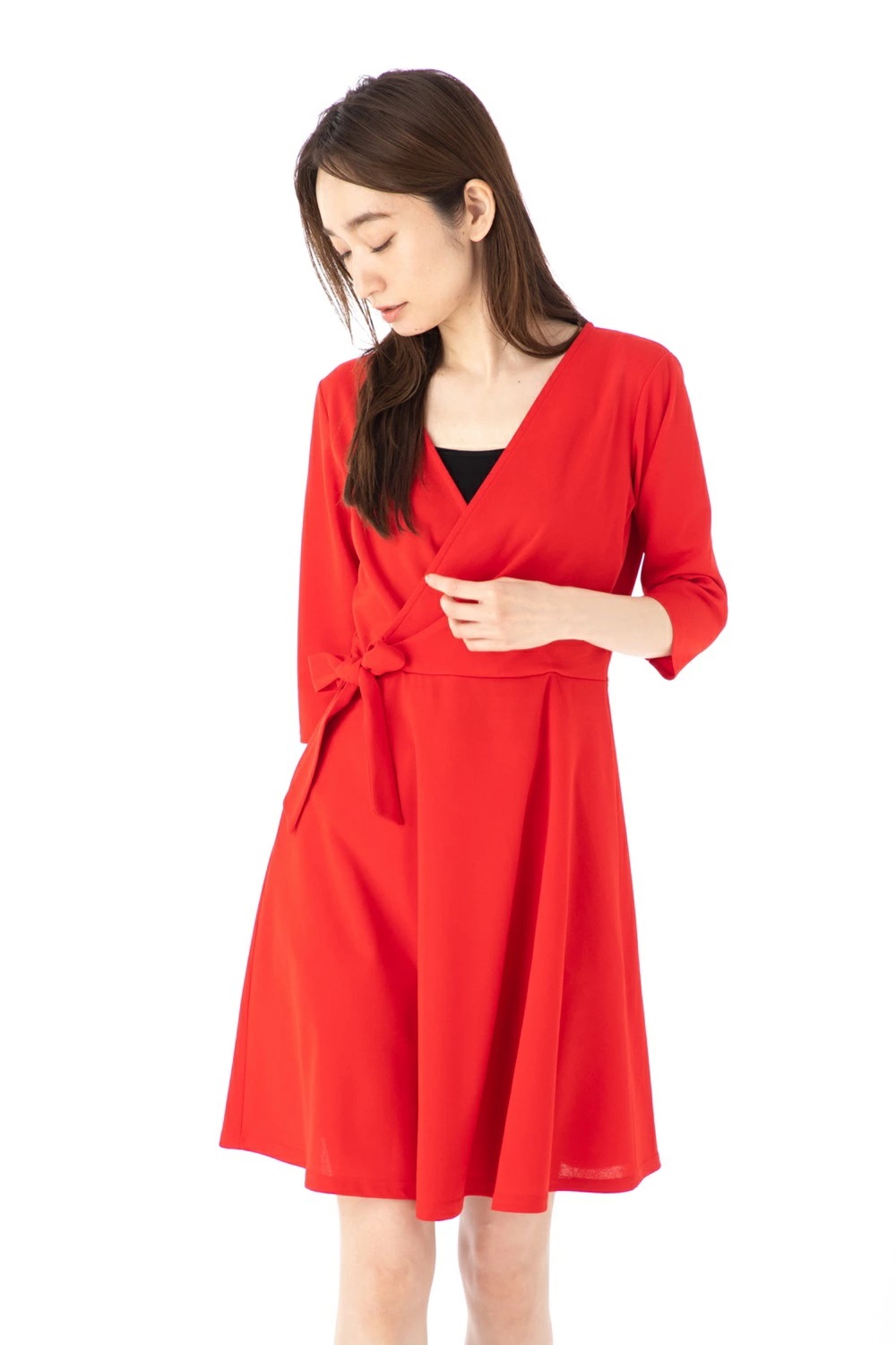 ファス(FAS)ワンピース T2 T3 T4サイズ 5袖 膝丈 カシュクール　きれいめワンピース レディース Fille A Suivre