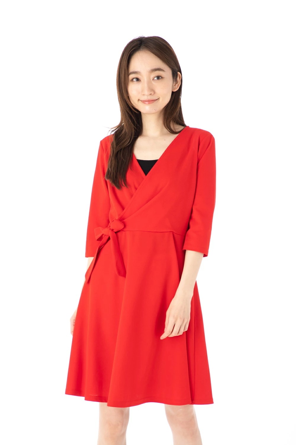 ファス(FAS)ワンピース T2 T3 T4サイズ 5袖 膝丈 カシュクール　きれいめワンピース レディース Fille A Suivre