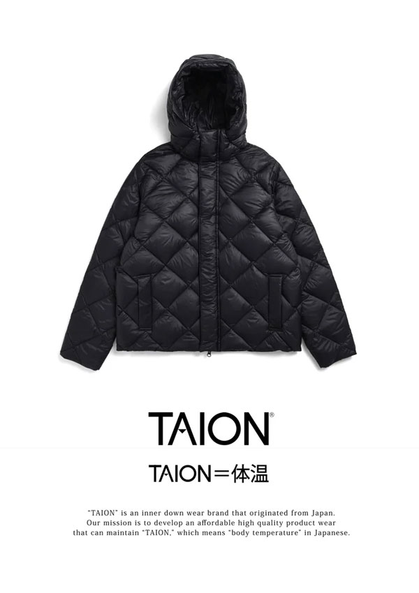 【SALE10%OFF】【即納】TAION タイオン アウター シティダウンフーディー 長袖 ダウン ミドル丈 収納 フード ユニセックス 106jkci