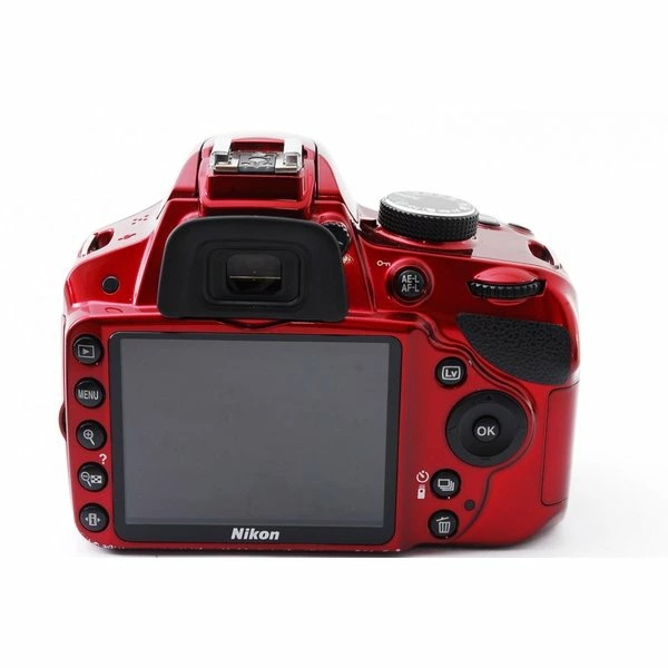 【中古】ニコン Nikon D3200 ダブルズームセット レッド 美品 一眼レフSDカードストラップ付き