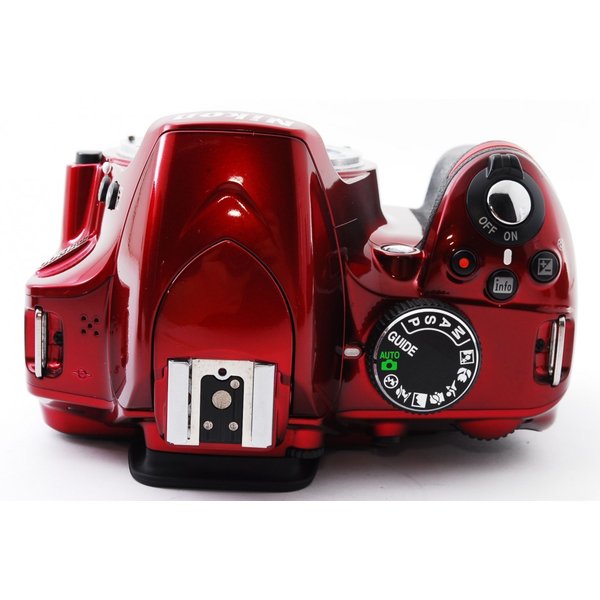 【中古】ニコン Nikon D3200 ダブルズームセット レッド 美品 一眼レフSDカードストラップ付き