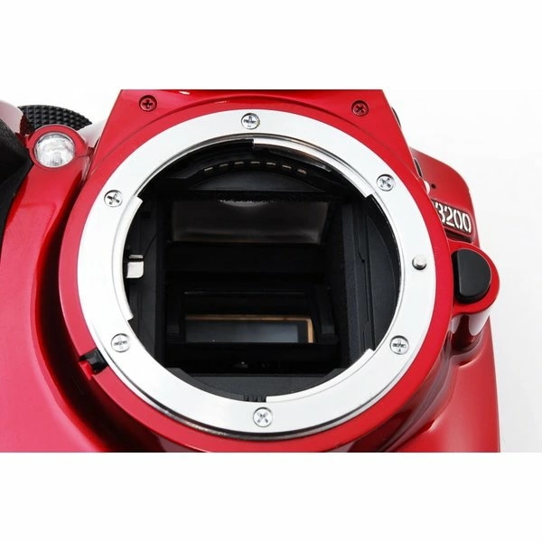 【中古】ニコン Nikon D3200 ダブルズームセット レッド 美品 一眼レフSDカードストラップ付き