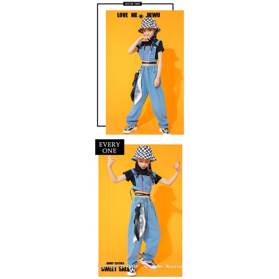ベスト デニムパンツ 半袖Tシャツ ジャズダンス衣装 タンクトップ キッズ ダンス衣装 パンツ ヒッ