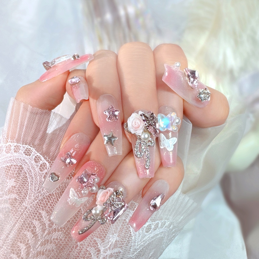 ネイルチップ・付け爪 Yuuu.nail Qoo10] 10枚 純手動製造 簡易の成人つめのパッ