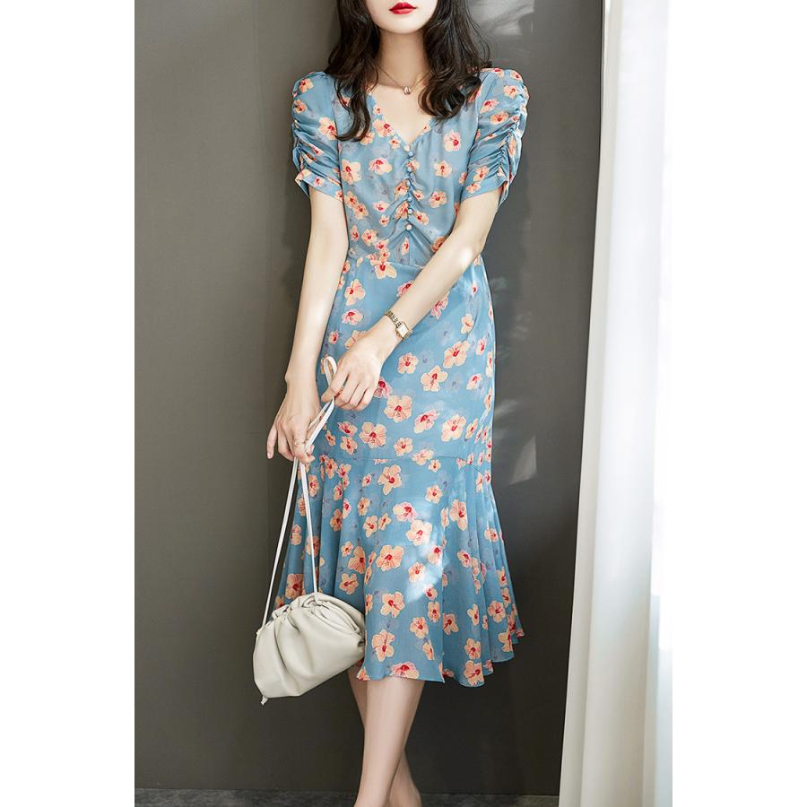 ワンピース レディース マキシワンピース 春夏新作 半袖ワンピース 花