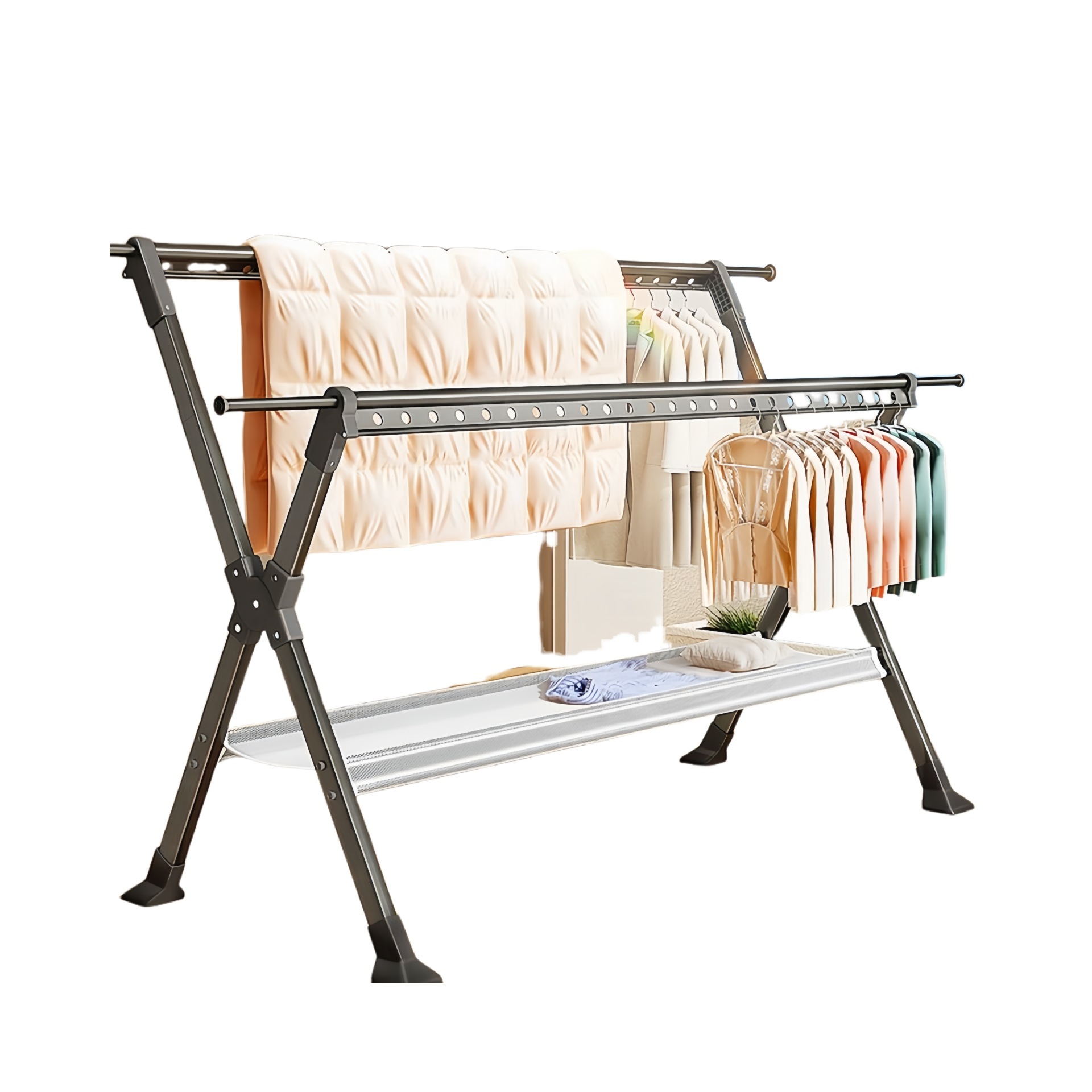 新しい折りたたみ式の衣服ラック床スタンドの濃厚な伸縮屋内屋内および屋外ダスト乾燥キルト衣服rod衣類家庭用バルコニー