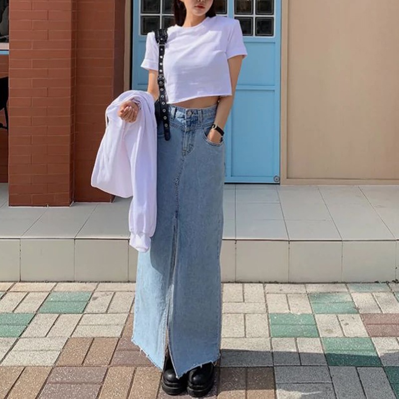 OH0012 スリットデニムロングスカート OH0012 スリットデニムロングスカート