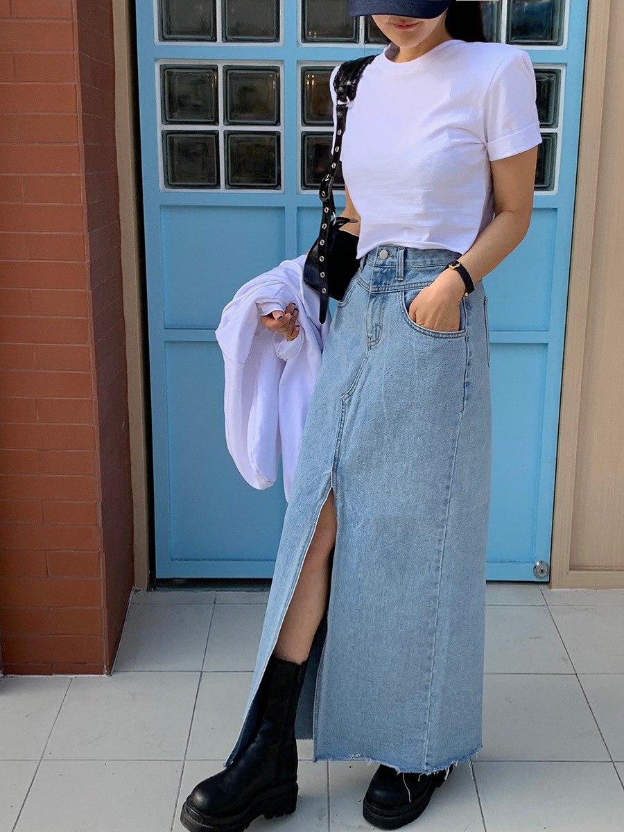 OH0012 スリットデニムロングスカート OH0012 スリットデニムロングスカート