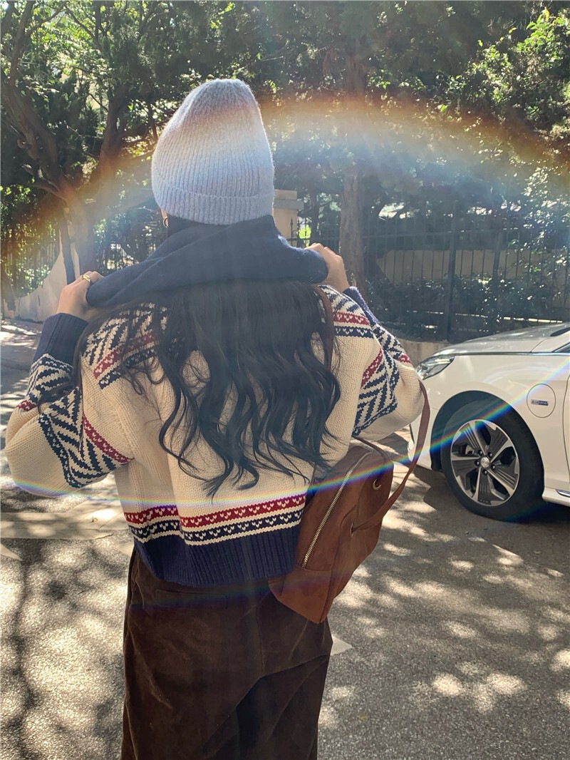 カウチン風 マルチカラー配色 模様編み バード柄 鳥模様 幾何学調パターン ジップアップ カウチン風 マルチカラー配色 模様編み バード柄 鳥模様 幾何学調パターン ジップアップ