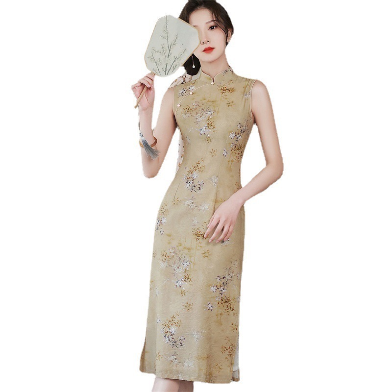 2025 夏 新作 ドレス 麻二重プリントミディアムチャイナドレスワンピースレトロ 改良 少女 ヤング 2025 夏 新作 ドレス 麻二重プリントミディアムチャイナドレスワンピースレトロ 改良 少女 ヤング