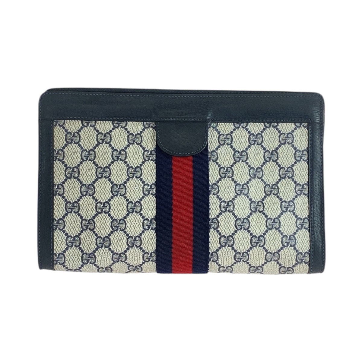 オールドグッチクラッチバッグGGスプリームシェリーライングレーネイビー