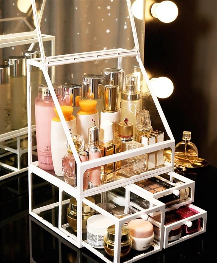 韓国ファッション 家庭用 防塵 クリア デスクトップ 化粧品 収納ボックス 大容量