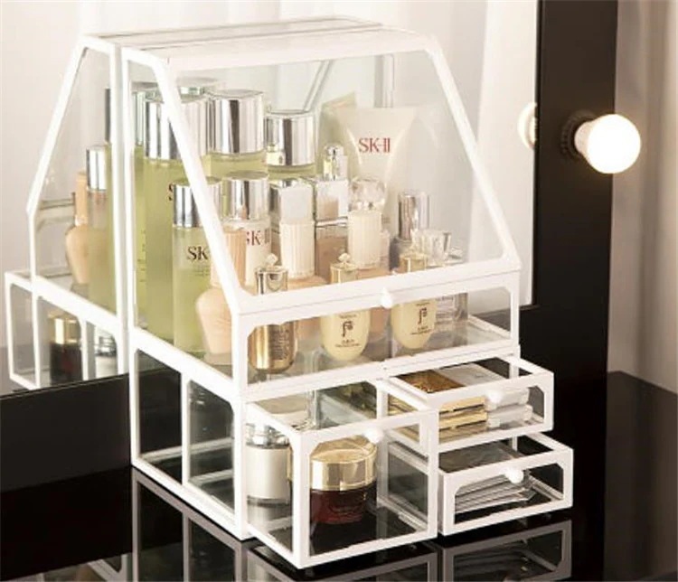 韓国ファッション 家庭用 防塵 クリア デスクトップ 化粧品 収納ボックス 大容量