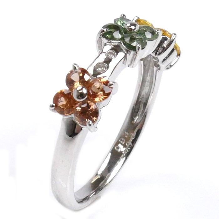 K18WG ホワイトゴールド フラワーモチーフ リング・指輪 サファイア0.93ct ダイヤモンド0.03ct 13号 3.5g レディース 中古