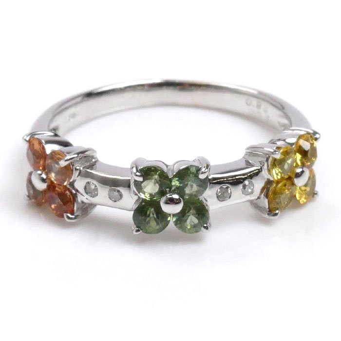 K18WG ホワイトゴールド フラワーモチーフ リング・指輪 サファイア0.93ct ダイヤモンド0.03ct 13号 3.5g レディース 中古