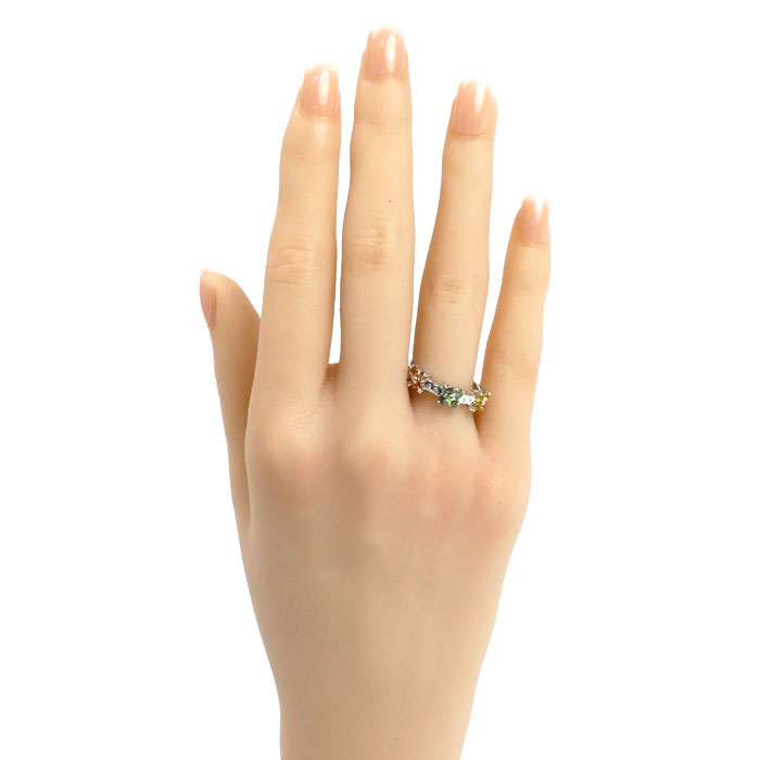 K18WG ホワイトゴールド フラワーモチーフ リング・指輪 サファイア0.93ct ダイヤモンド0.03ct 13号 3.5g レディース 中古