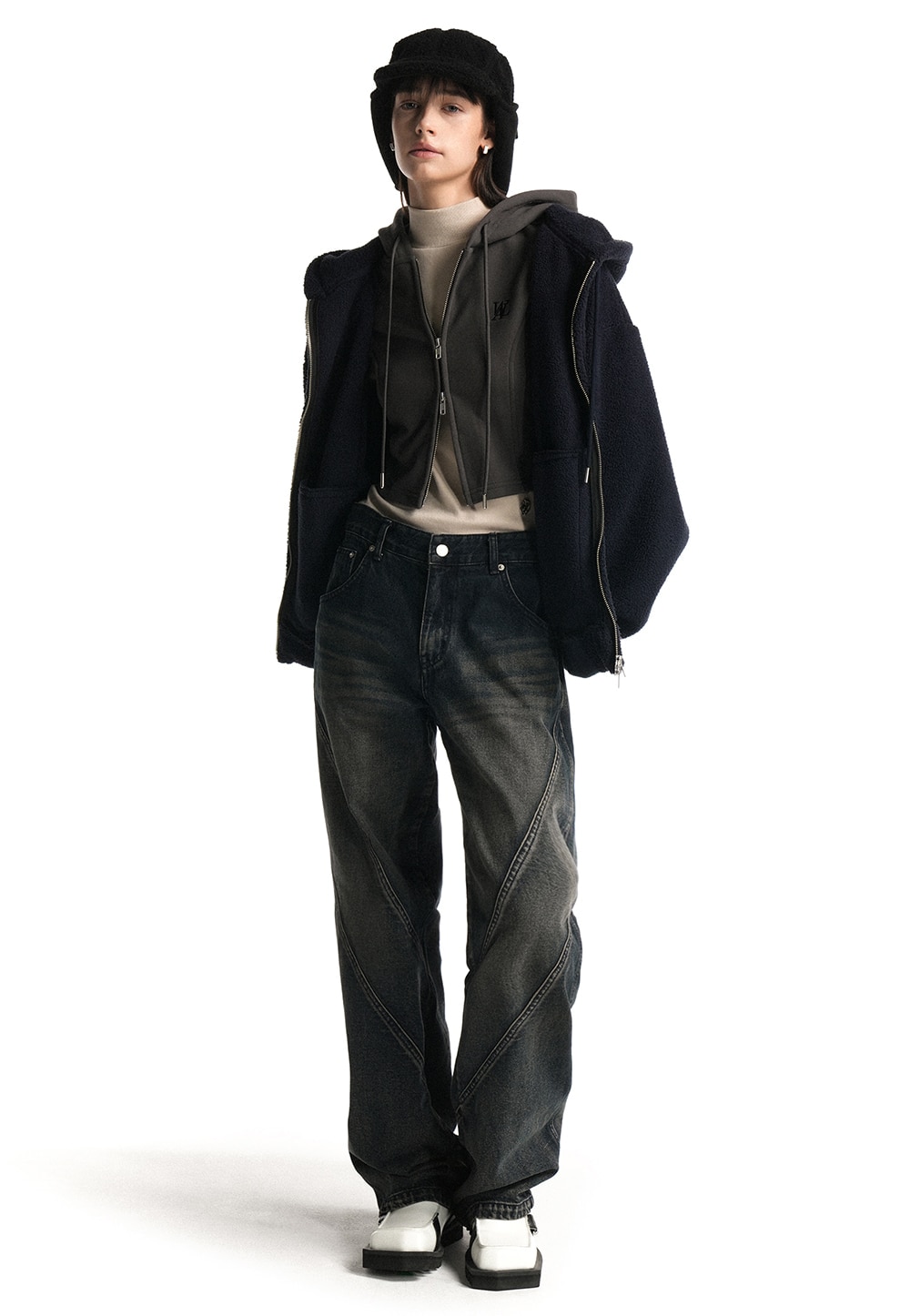 【WOOALONG】 SIGNATURE FLEECE HOOD ZIP-UP : 3COLORS