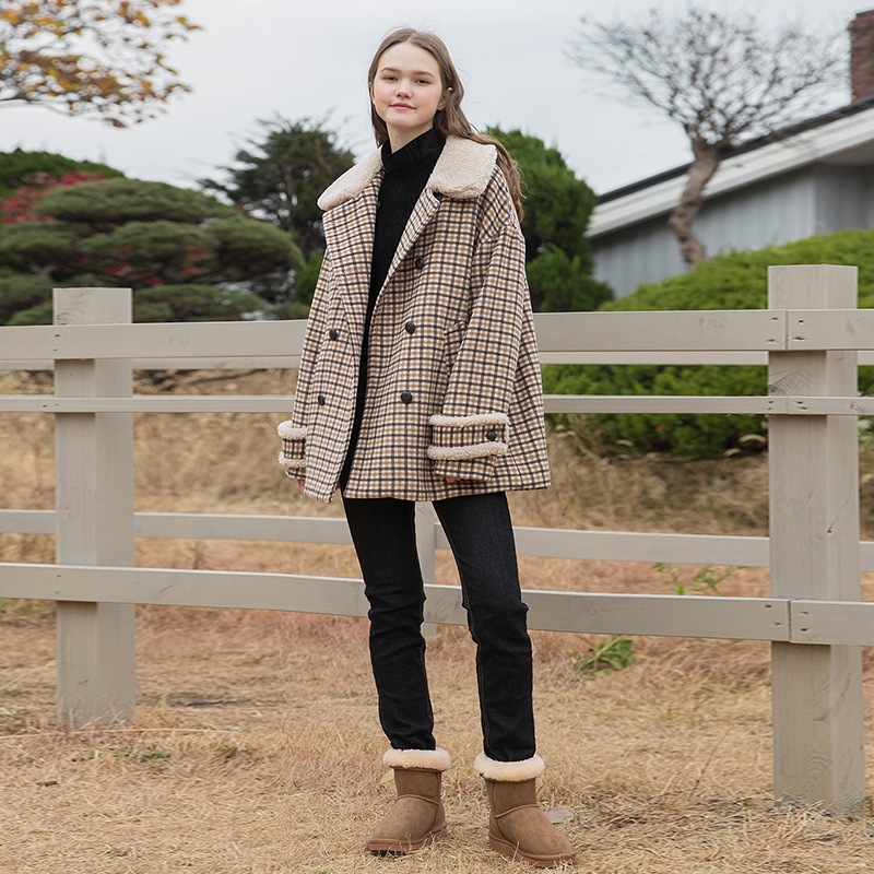 [CLET] 20FW / FUR CHECK DOUBLE COAT / 韓国のデザイナーブランド! / キルティング裏地で暖かいファーコート/ 韓国ファッション/ / かんこく / コート / 毛