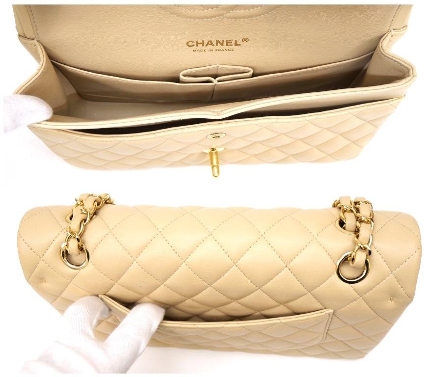 シャネル CHANEL マトラッセ25 チェーンショルダーバッグ ダブルフラップ ベージュ ラムスキン 【中古】(64969)