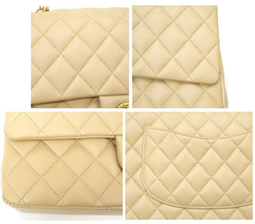 シャネル CHANEL マトラッセ25 チェーンショルダーバッグ ダブルフラップ ベージュ ラムスキン 【中古】(64969)