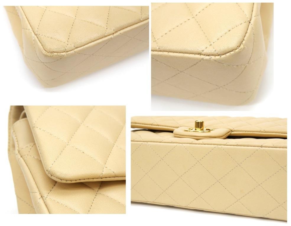 シャネル CHANEL マトラッセ25 チェーンショルダーバッグ ダブルフラップ ベージュ ラムスキン 【中古】(64969)