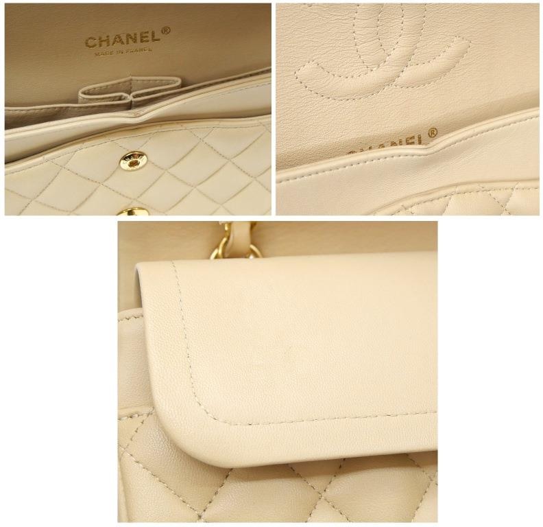 シャネル CHANEL マトラッセ25 チェーンショルダーバッグ ダブルフラップ ベージュ ラムスキン 【中古】(64969)