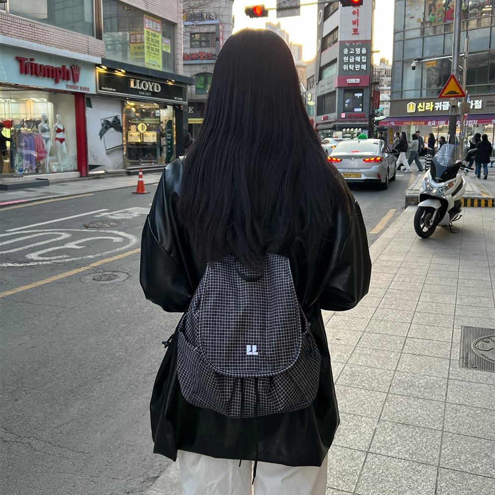 스프링 체크 나일론 스트링백팩 보부상 백팩 스프링 체크 나일론 스트링백팩 보부상 백팩