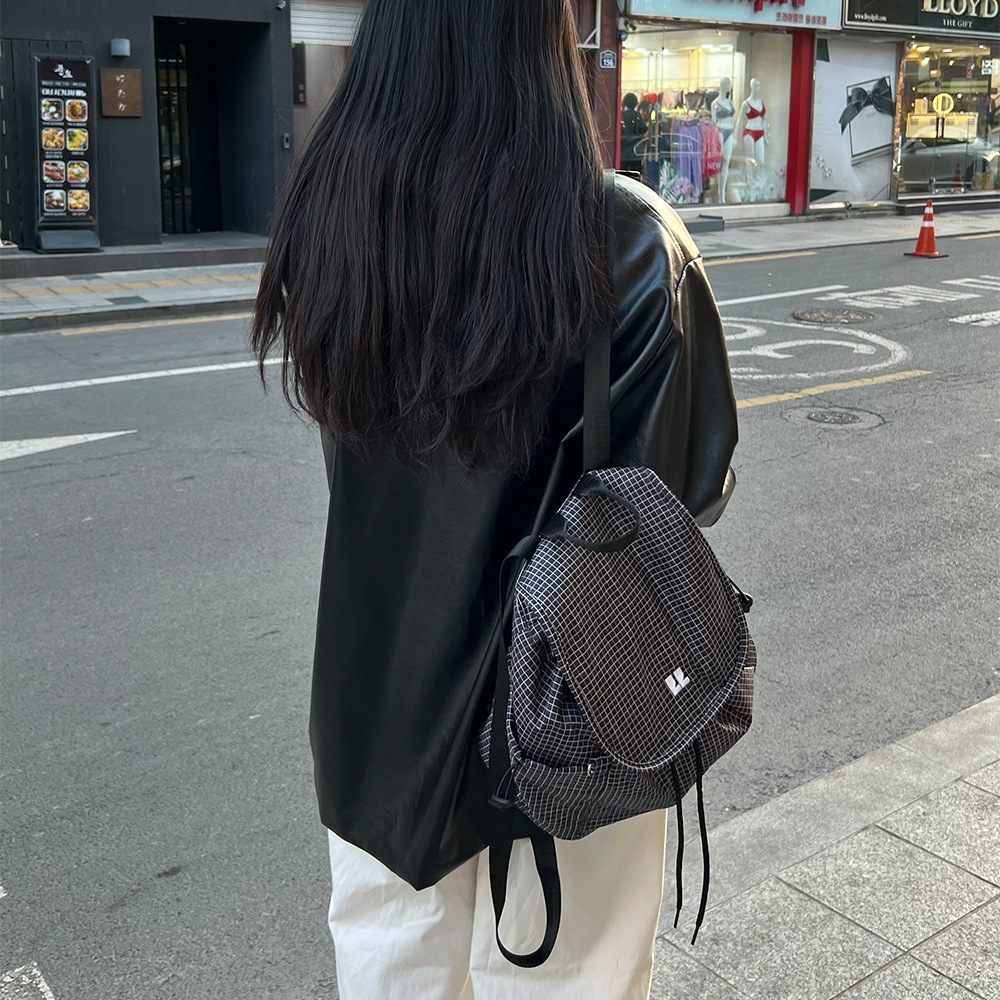 스프링 체크 나일론 스트링백팩 보부상 백팩 스프링 체크 나일론 스트링백팩 보부상 백팩
