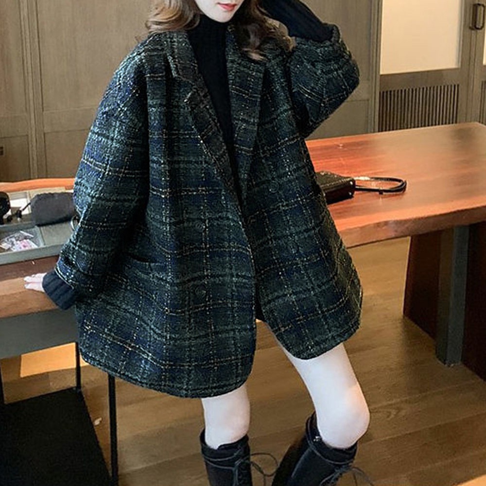 【えこ】ブリジットの女優さん風チェックチェスター チェック柄 チェスターコート レディース