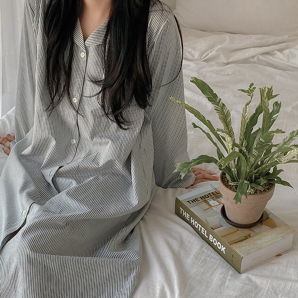 Qoo10] Juuneedu スリーピーストライプワンピースパジャマ