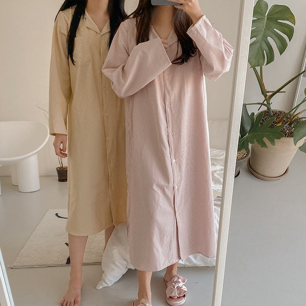 Qoo10] Juuneedu スリーピーストライプワンピースパジャマ