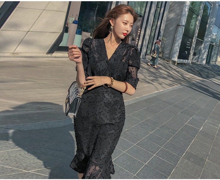 定番人気，大得価 Vネック 5分袖 ワンピ ワンピース フレアワンピース