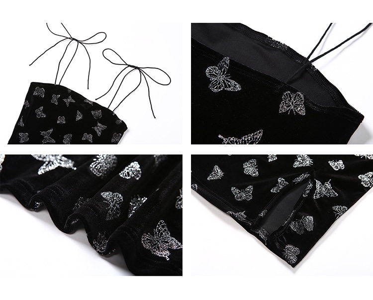 ワンピース キャミソール チューブトップ ミニ ショート サイドスリット タイト ストレート 大人可愛い 個性的 おしゃれ バタフライ 蝶 春 夏 イベントパーティー S L ブラック