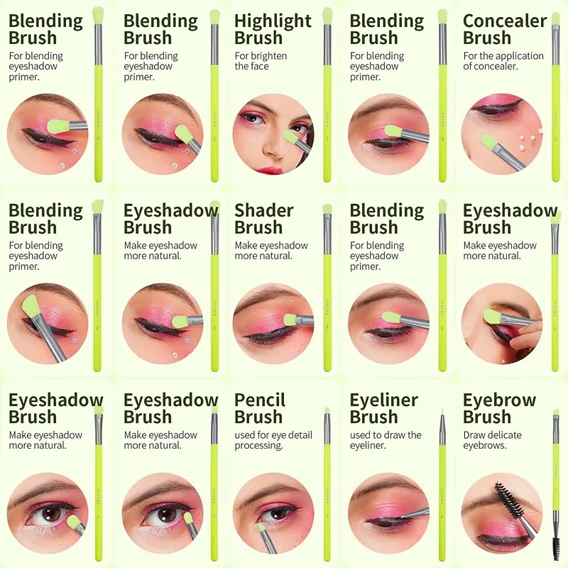 Dodolor-プロのネオングリーンのメイクアップブラシセット,パウダーブラッシュ,コンシーラー,アイシャドウ,化粧ブラシツール