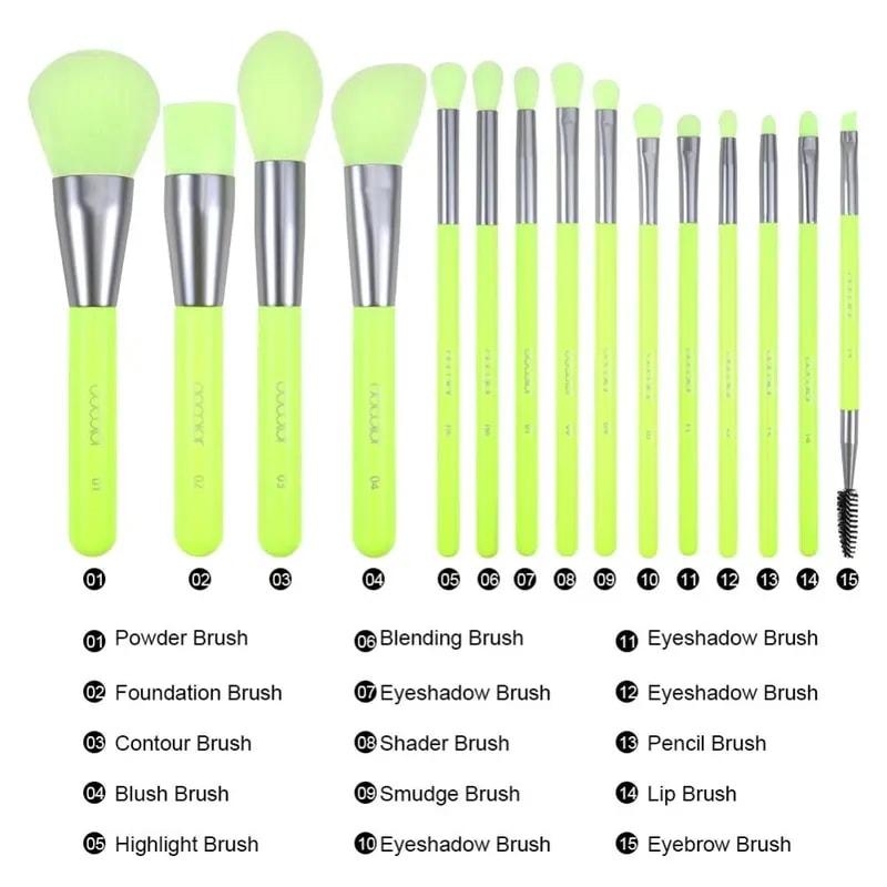 Dodolor-プロのネオングリーンのメイクアップブラシセット,パウダーブラッシュ,コンシーラー,アイシャドウ,化粧ブラシツール