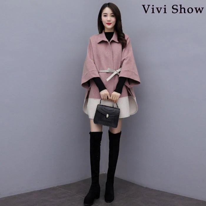 レディースポンチョ風コートジャケットベルと付きミディアム丈ポンチョ風コートゆる感可愛い レディースポンチョ風コートジャケットベルと付きミディアム丈ポンチョ風コートゆる感可愛い