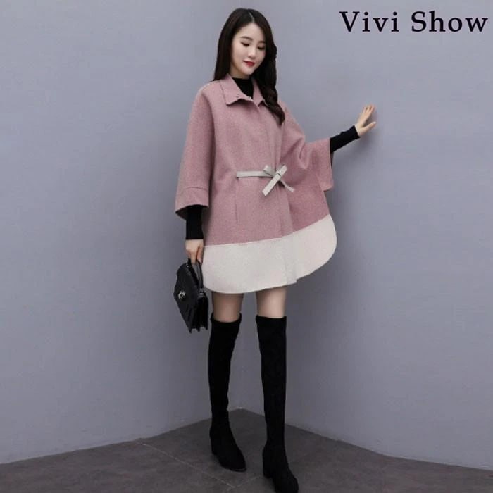 レディースポンチョ風コートジャケットベルと付きミディアム丈ポンチョ風コートゆる感可愛い レディースポンチョ風コートジャケットベルと付きミディアム丈ポンチョ風コートゆる感可愛い