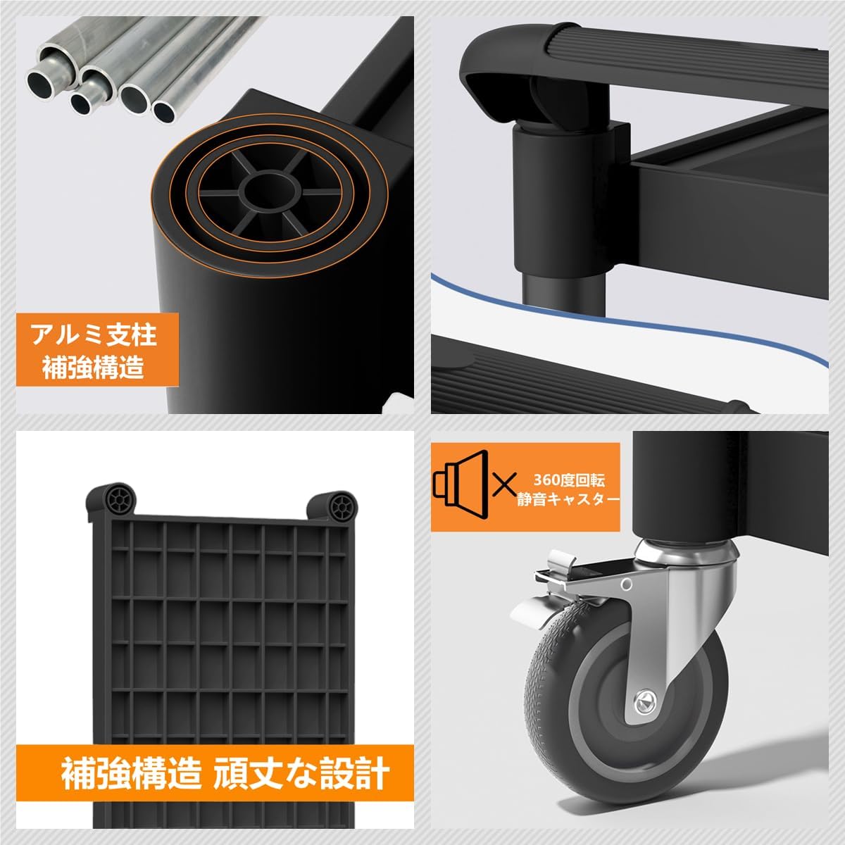 Tappros サービスワゴン ツールカート キッチンワゴン 3段 ブラック キャスター付き 耐荷重 プラスチック 樹脂 工具収納 運搬台車 ガレージ ホテル Tappros サービスワゴン ツールカート キッチンワゴン 3段 ブラック キャスター付き 耐荷重 プラスチック 樹脂 工具収納 運搬台車 ガレージ ホテル