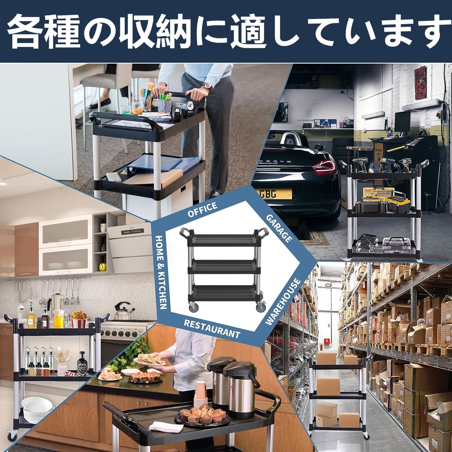 Tappros サービスワゴン ツールカート キッチンワゴン 3段 ブラック キャスター付き 耐荷重 プラスチック 樹脂 工具収納 運搬台車 ガレージ ホテル Tappros サービスワゴン ツールカート キッチンワゴン 3段 ブラック キャスター付き 耐荷重 プラスチック 樹脂 工具収納 運搬台車 ガレージ ホテル