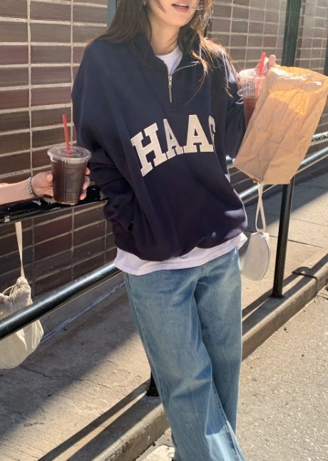 a haag half zip-up スウェット (2 COLORS)