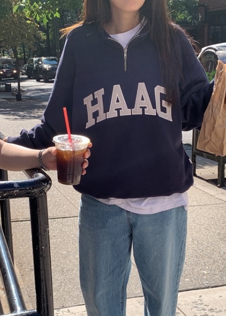 a haag half zip-up スウェット (2 COLORS)