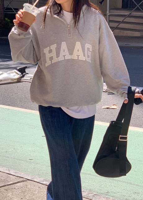 a haag half zip-up スウェット (2 COLORS)